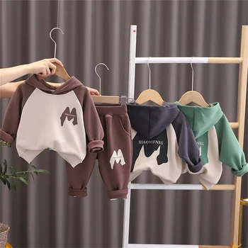 Korea Boy Детски дрехи Комплект детски дрехи Letter-Printed 2pcs Hoodie Sweatshirt + Jeans Pant Baby Girl Анцуг Костюм