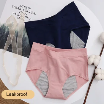 LeakProof период бикини еластичен памук менструални бикини плюс размер физиологично бельо Culotte Menstruelle Coton Biologique