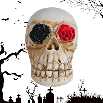 Led череп декорация LED светещи череп орнаменти скелет черепи с цвете роза реалистичен череп главата призрачен дом декор за бар