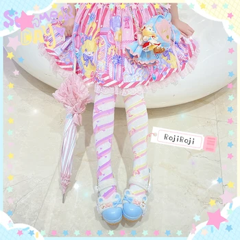 Little Candy Lolita сладък над коляното чорапи женски harajuku ивица Lolita японски тънък крак дебели пенирани памучни чорапи