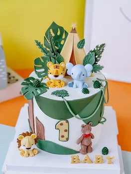 Netflix Горска животинска торта Топър Тропическа джунгла Сафари Лъв Слон Жираф Маймуна торта Декорация Първи рожден ден Подарък