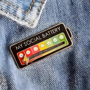 New Funny My Social Battery Емайл щифтове Навътре Емоционално изразяване ПИН Социална емоционална брошка за бижута на раница