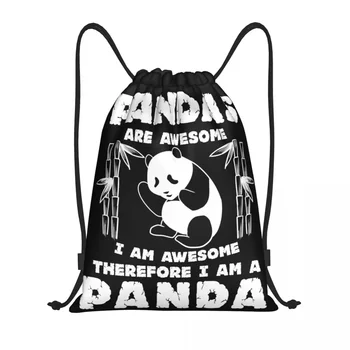 Pandas Are Awesome I Am Awesome Panda Bear Drawstring Backpack Sports Gym Bag for Women Men Training Sackpack