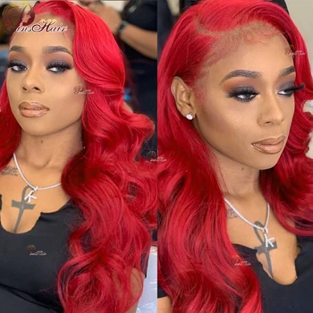 Red Body Wave Lace Front Human Hair Wigs 13X6 99J Burgundy Lace Front Wig for Women Pre-Plucked Red Remy Human Hair Wig 180%