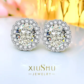 S925 обеци в стерлингово сребро, инкрустирани с високовъглеродни диаманти, универсален и нишов дизайн, елегантно и висококачествено сватбено усещане