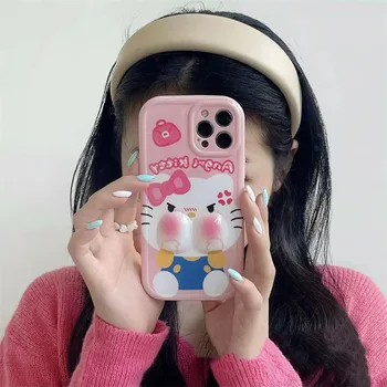 Sanrio Hello Kitty Iphone Case Корейски Girly Луксозен дизайн Cover Iphone 12 13 14 Pro Max Защитен калъф Нов Iphone 11 Trend Case