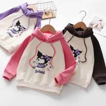 Sanrio Kuromi Детски пуловер момичета върхове с качулка суитчър качулка есен универсален дълъг ръкав деца ежедневни дрехи спортно облекло
