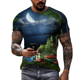 Summer Tide Magic Forest Picture Men T-Shirts Casual 3D Print Tees Hip Hop Personality Round Neck Short Sleeve Quick-Dry Tops