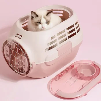 Travel Cat Carrier Сладък дизайнер Преносим дишащ котешки превозвач Пластмасов външен калъф Твърда черупка Вътрешен Mochila Gato Pet Carrier