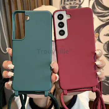 Trouvaille Candy Color Fundas за Galaxy S24 Plus S23 Ultra S22 S21 FE S20 Калъф Crossbody Lanyards за Samsung S10 S9 S8 капак