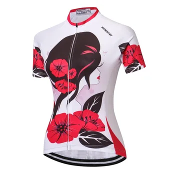 Weimostar Къс ръкав Дамско облекло Колоездене Джърси Ropa Ciclismo Bike облекло тениска Колоездачни върхове бяло червено