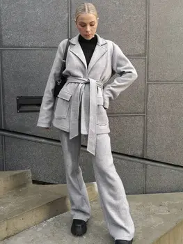 XUAN PhD 2023 Есен и зима мода жените пътуване сиво вълнено палто мода костюм дизайн смисъл две части съвпадение комплекти