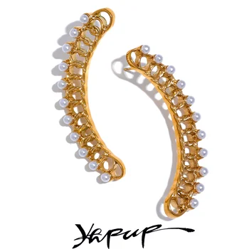 Yhpup реколта мода имитация на перли от неръждаема стомана геометрични дълги обеци атрактивен чар бижута за Femme Bijoux подарък