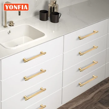 YONFIA 3739 Модерен кухненски аксесоар четка месинг килер шкаф чекмедже дръжка златни шкафове гардероб мебели дръжка копчета