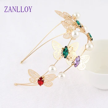 ZANLLOY Fashion Sweet Holiday Multi-Layered Butterfly Star Moon Crystal Crystal Pearl Alloy Детски ленти за коса Подарък за бижута за корона