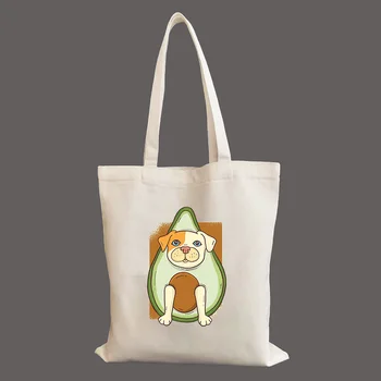 Авокадо куче смешно графика Чанта за рамо Студентска женска чанта за многократна употреба пазарска чанта платнена чанта ръчни чанти за жени