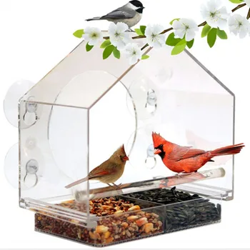 Акрилен прозрачен стъклен прозорец Птици висящи хранилка Къщичка за хранене на храна Къща за хранене Таблица Семена Фъстъчено всмукване Чаша
