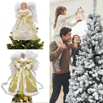 Ангел фея Коледа ангел дърво топер ангел орнаменти фея кукли Коледа ангел LED светещи висулка дърво Top Star