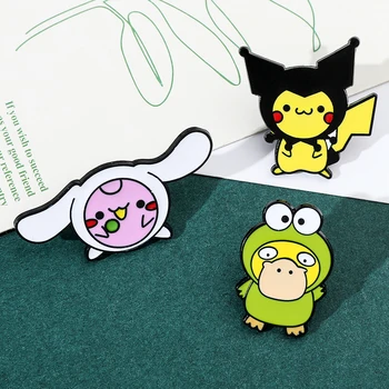 Аниме Pokemon и Sanrio съвместно име творчество косплей фигура брошка Kuromi Pikachu Cinnamoroll Gengar смешно метална значка бижута