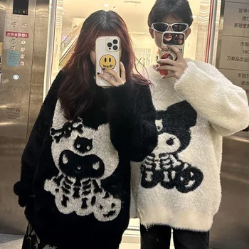 Аниме Sanrio Kuromi пуловер Kawaii есен и зима дебели пари хлабав пухкав плюшени плетени върхове карикатура сладък любовници приятел подарък