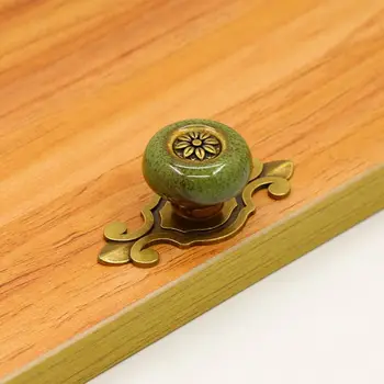  Античен бронз керамични копчета кабинет гардероб чекмедже дръжка етнически стил единична дупка реколта цвете дърпа дръжки