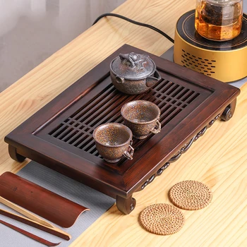 Бамбукова тава за чай Домакинско чекмедже Тава за съхранение на вода Комплект за чай бамбукова маса за чай Малък правоъгълник Прост японски стил