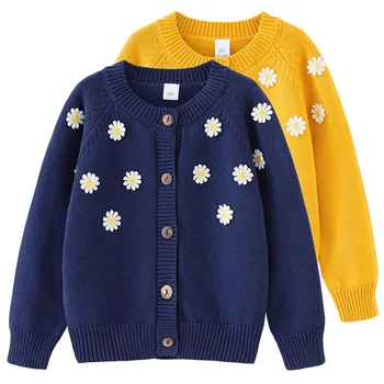 Бебе момичета дълъг ръкав цвете печат плета пуловер жилетка палто пролет есен нови деца бебе момичета детски дрехи палто