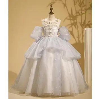 висок клас детски абитуриентски бал вечерна рокля лък перли дизайн детски подиум рожден ден парти сватба момиче принцеса рокля Vestidos A2987
