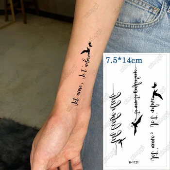водоустойчив временен стикер за татуировка Личност Английски писмо Ins Черна птица гълъб флаш Tatoo фалшив Tatto за деца жени мъже