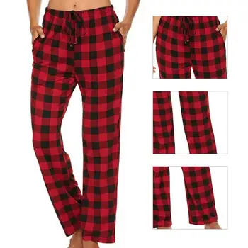 Всички съвпадащи панталони за сън широки крака шнур дизайн универсална карирана пижама спално облекло участък шнур панталони