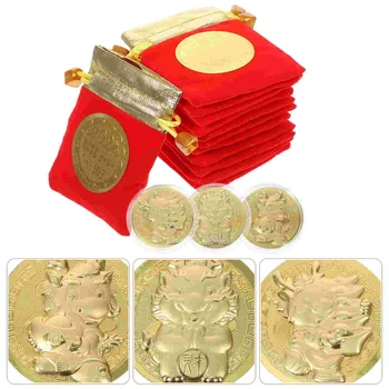 Годината на дракона възпоменателна монета с малък подарък с шнур Драконови златни монети