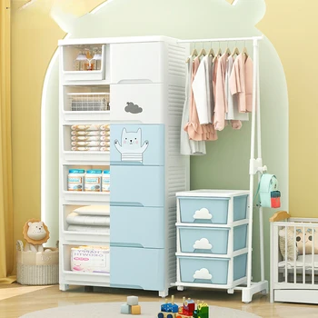 Голям капацитет Домакински пластмасов шкаф за чекмеджета Детски играчки Организатор на дрехи Килер Дебела страна Висящ гардероб за спалня