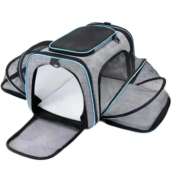  голям капацитет сгъваема пътна чанта за котка, одобрени от Pet Airlines, отразяваща лента, чанта за пътуване на котки, мека, сгъваема