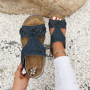 Дамски сандали Summer Comfort Solid ортопедични сандали T-каишка Дамски ежедневни клинове плажни обувки Zapatos De Mujer