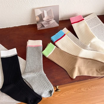 Дамски чорапи памук есен зима нов смесен цвят модни момичета екипаж чорапи дишаща случайни дама удобни цветни чорапи меки