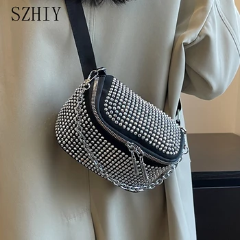 Диамантена чанта за рамо за жени Луксозна дизайнерска чанта верига малки квадратни момичета Crossbody чанта Sac Femme Bandouliere