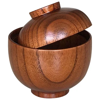 Дървена купа с капак Дърво Купа за сервиране на храна Купа за супа Купа за салата Купа за ориз
