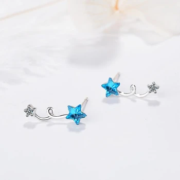 Единствена памет Синя петолъчна звезда Корейска творческа спирала Свеж кристал сребърен цвят Модни женски обеци SEA404
