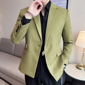 Ежедневни сака Blazer за мъже Сватба Green Slim Fit Outwear Извънгабаритни едноредни блейзъри Елегантни луксозни палта Корейски