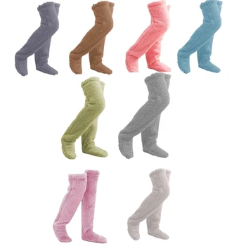 Жените космати плюшени бедрото високи чорапи зимата вътрешен дом спи дълги крака нагреватели