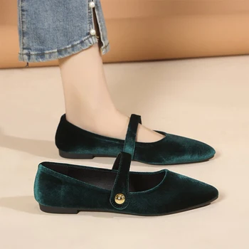 Заострени пръсти Мари Джейнс обувки Дамски пролетни апартаменти обувки 2024 Нова рокля Ретро сандали Дизайнер Елегантно парти ходене Сапатос Муджер