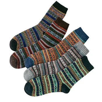 Зимни вълнени чорапи Качество Високо топло 5 нови мъже сгъстяват двойки / партида Моден бизнес размер Удобен човек Есен