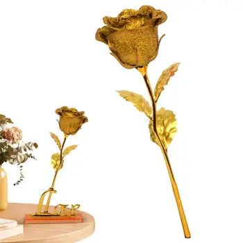 Златно фолио Цветя Реалистични цветни рози Изкуствени розови цветни подаръци Фалшиви растения Коледна украса за вътрешен дом на открито