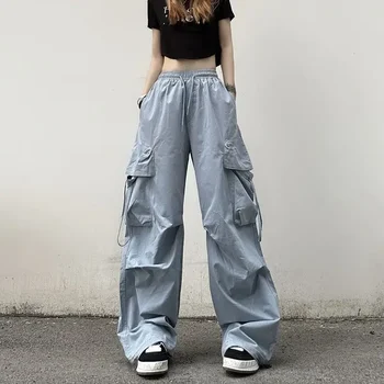 Извънгабаритни дамски панталони хип-хоп улично облекло мода пролет летни джобове ластик висока талия случайни спортни ежедневни панталони W150