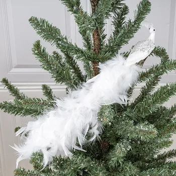 Изкуствени бели пауни пернат коледен орнамент симулация птици клип-на за коледно дърво сватбени декорации висулка