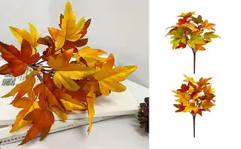 Изкуствени есенни кленови листа клони фалшиви есенни листа стъбла кленови листа 2бр растения листни декорации за кухня спалня