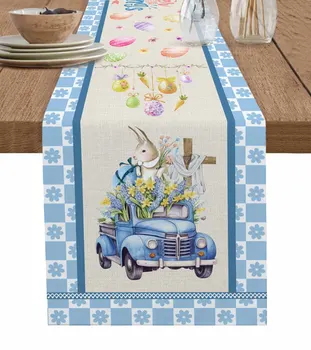 Камион заек великденско яйце цвете синьо маса бегач кухня декорация маса покритие сватбено парти покривка 4/6pcs подложки