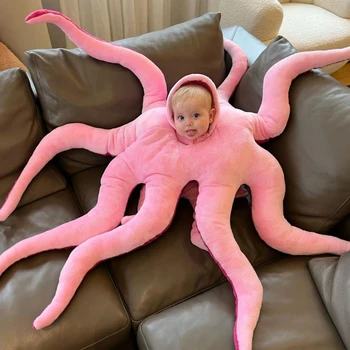 карикатура октопод възглавница плюшена играчка пухкав сън аквариум аксесоари новост костюм пълнени играчка бебе фото подпори шапка