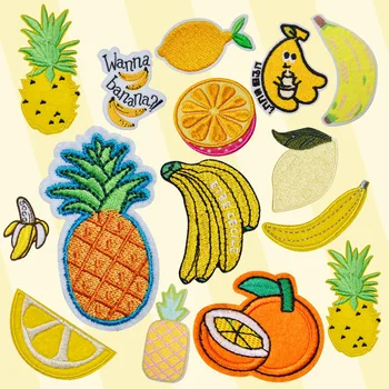 карикатура плодове бродерия желязо върху кръпка ананас банан портокал лимон сладък плат апликации термозалепващи стикери за облекла