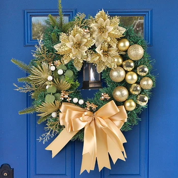 Коледен венец разкошен празник коледна звезда венец венец с фенер за декорация на входната врата